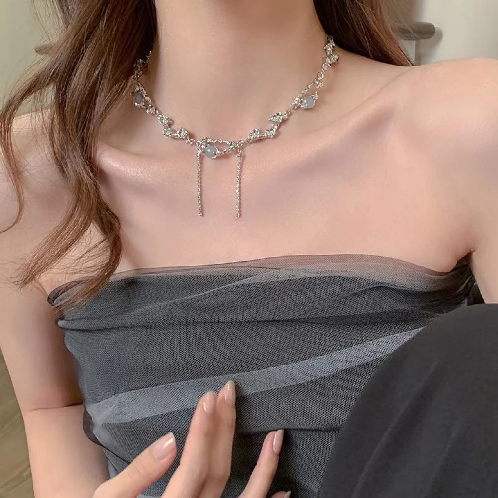 冷淡风锆石项链女高级感轻奢简约夏季甜酷辣妹网红配饰品锁骨链潮