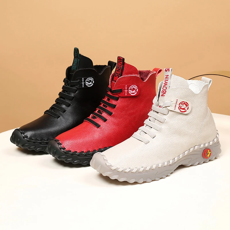 森柏文短靴女鞋软底休闲百搭加绒平底高帮运动舒适厚底秋冬2310