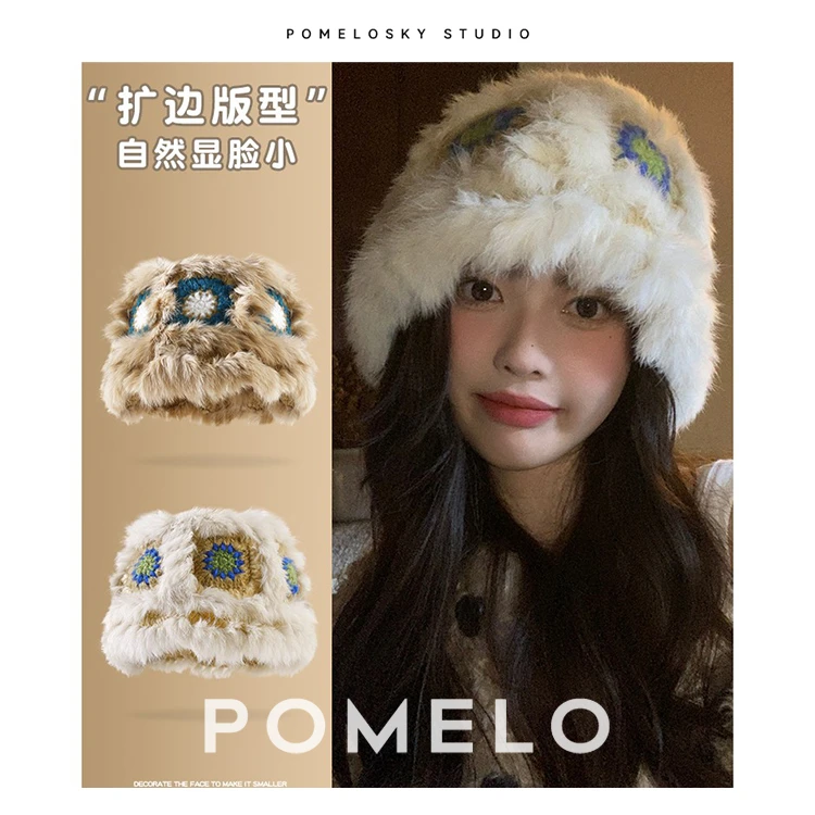兔毛醒狮帽子女秋冬可爱保暖毛绒渔夫帽百搭显脸小水桶毛茸茸盆帽