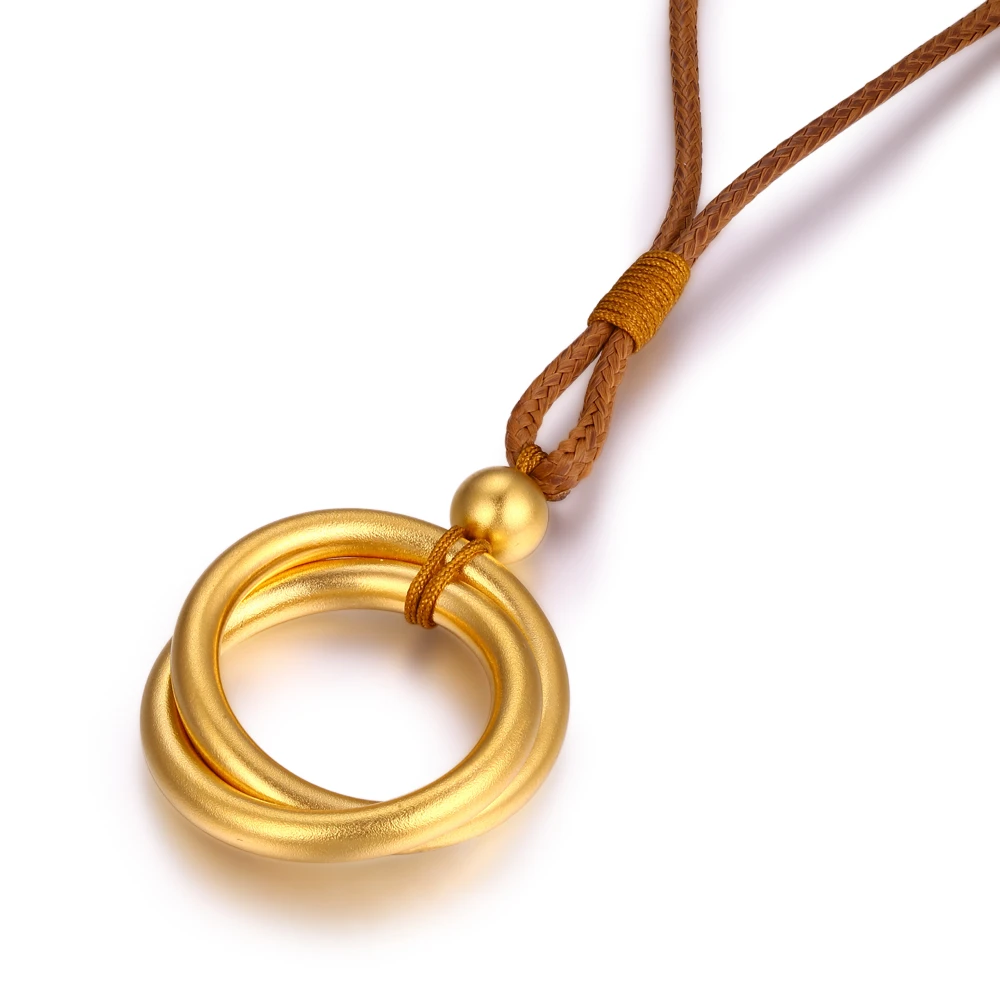 【传承】福韵系列福韵并蒂花开古法黄金吊坠古法双环坠BD0911