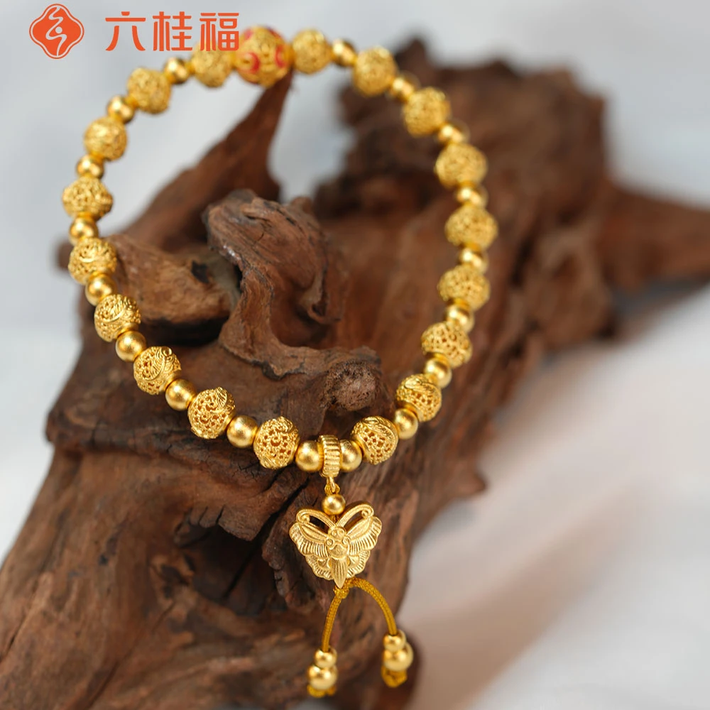 【六桂福】新品 古法蝴蝶手串 古法黄金手串 GF040703