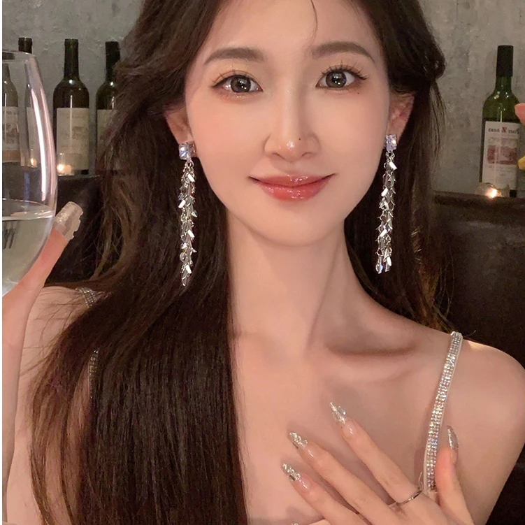 合金合成锆石耳饰 麦穗长款流苏耳环小众设计感高级感新款耳钉58