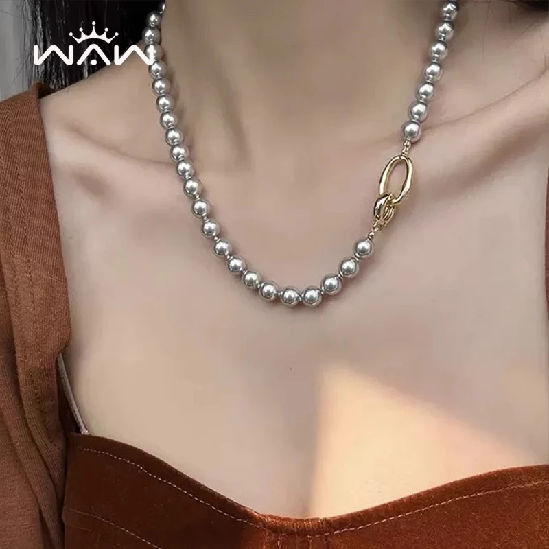 铜合金仿珍珠项链 银灰施家同款珠珠项链女2025新款锁骨链颈链423