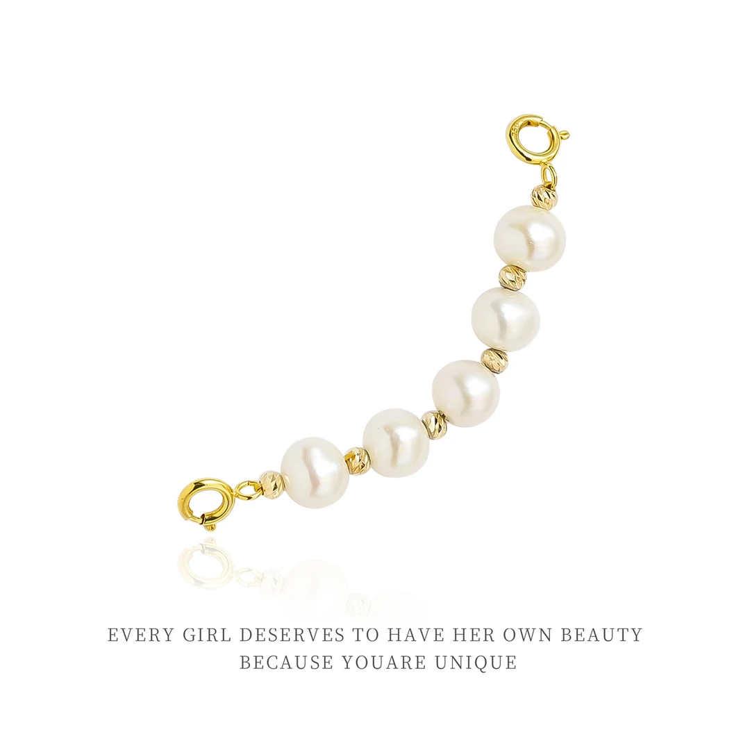 【MJ】18k金珍珠五珠约长45mm延长链 QL06143