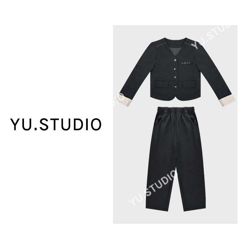 方和屿.2024秋季新款设计感V领气质短外套阔腿裤两件套套装1122
