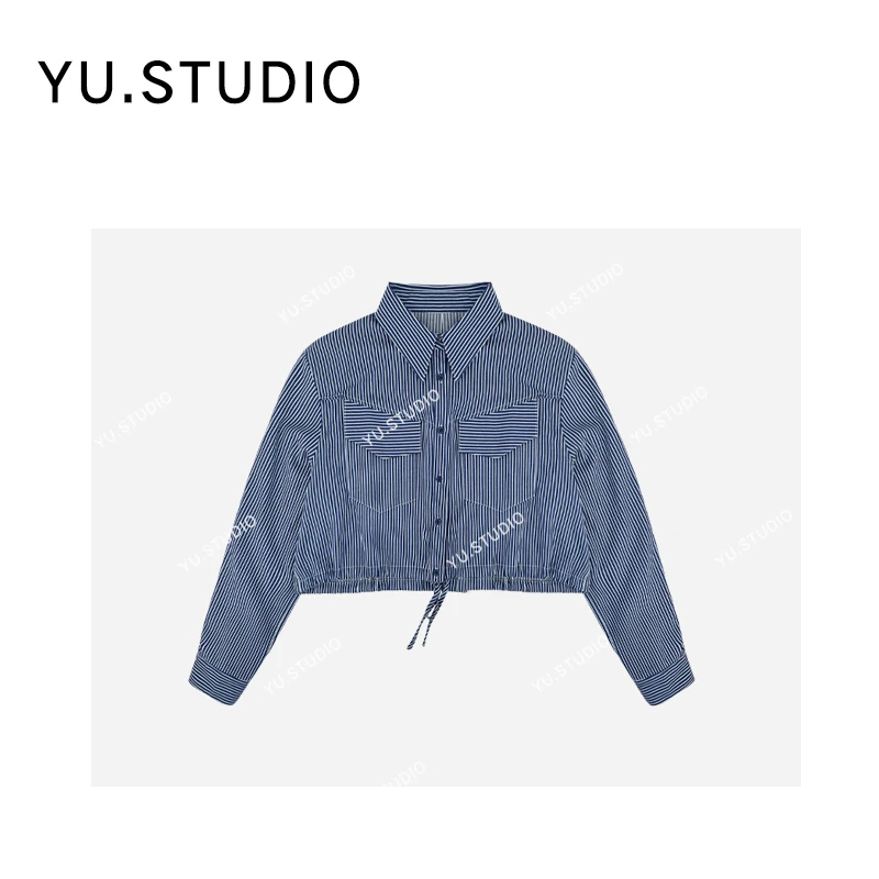 方和屿.【瑞纳冰】早秋新款韩版时尚短款显瘦条纹长袖衬衫A06-5558