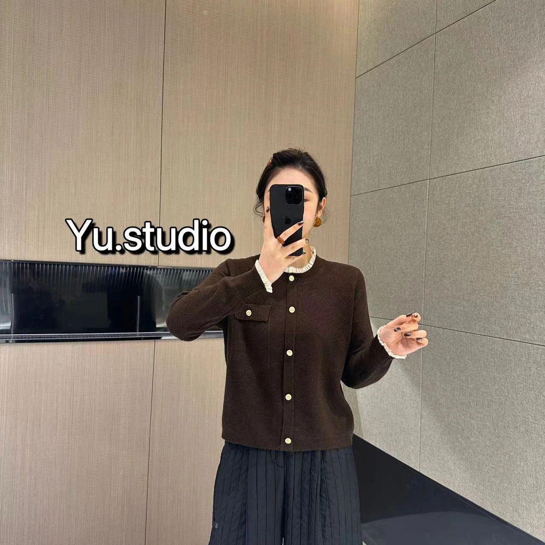 方和屿.木耳边拼接长袖针织衫休闲百搭显瘦气质复古毛衣A10-5920