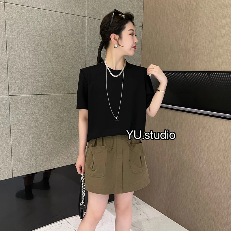 方和屿.夏季梨型身材穿搭小个子工装短裙显瘦减龄套装女A03-8055