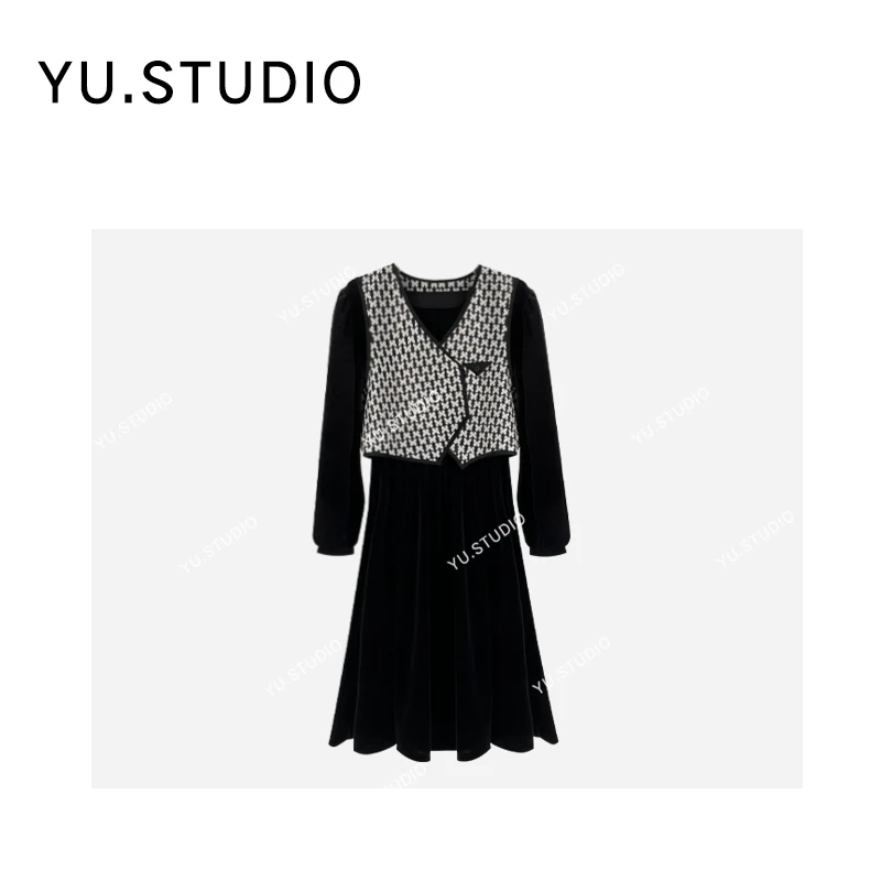 方和屿. 【赫拉小姐】高级感马甲两件套丝绒显瘦连衣裙A01-W1122