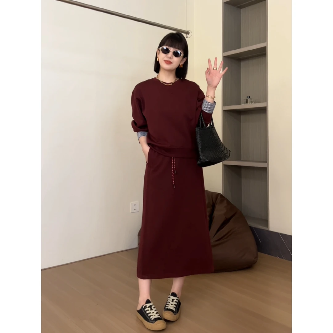 方和屿.秋季新款2024年宽松休闲卫衣半身裙时尚气质套装女8117