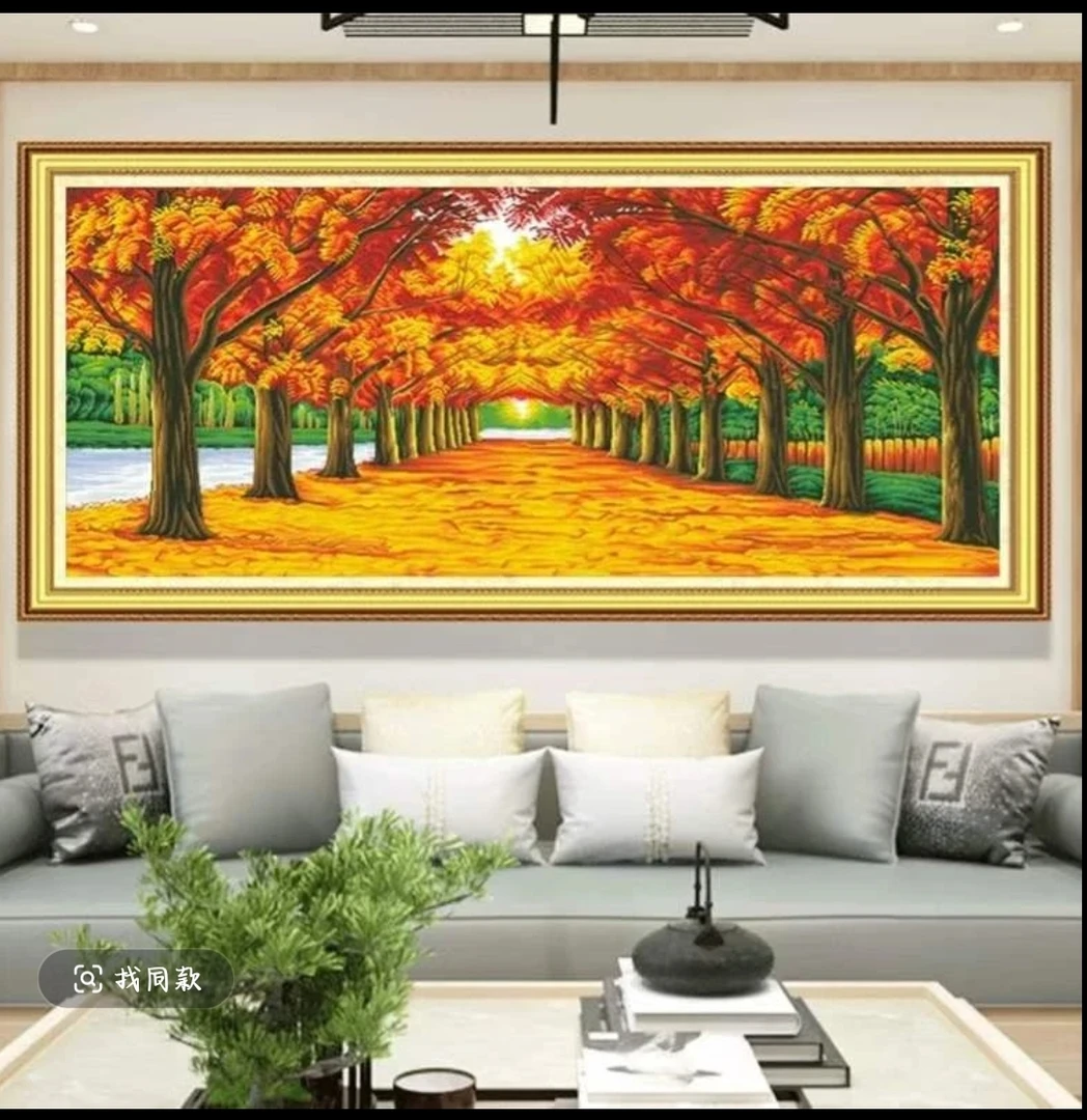 十字绣新款黄金满地客厅办公室简约现代金色大道风景图非满绣36色