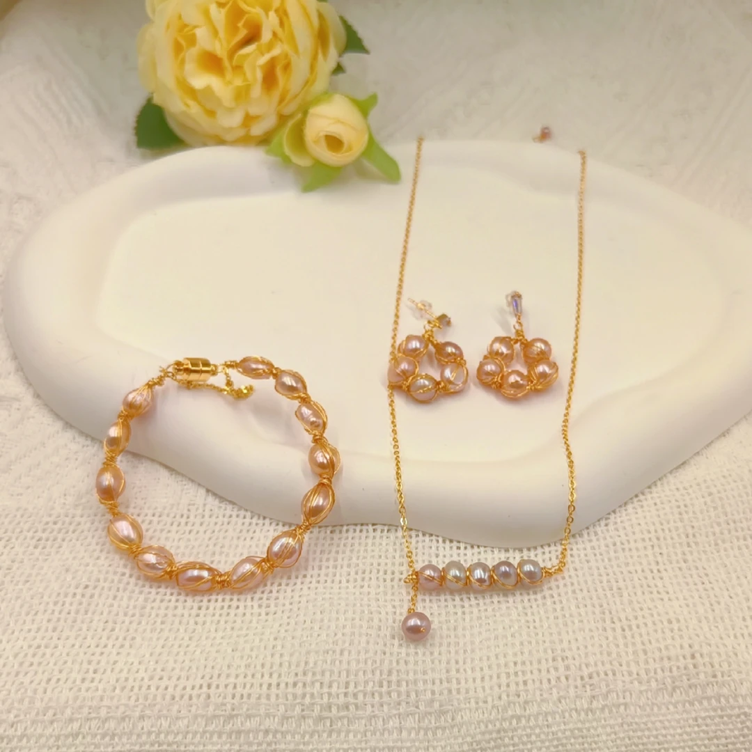 钛钢项链 新款珍珠套装➕三件套手工气质时尚百搭温柔甜美