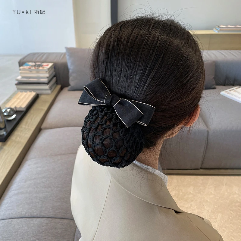 头花女职业盘发网兜上班银行护士专用空乘盘头发饰蝴蝶结发网