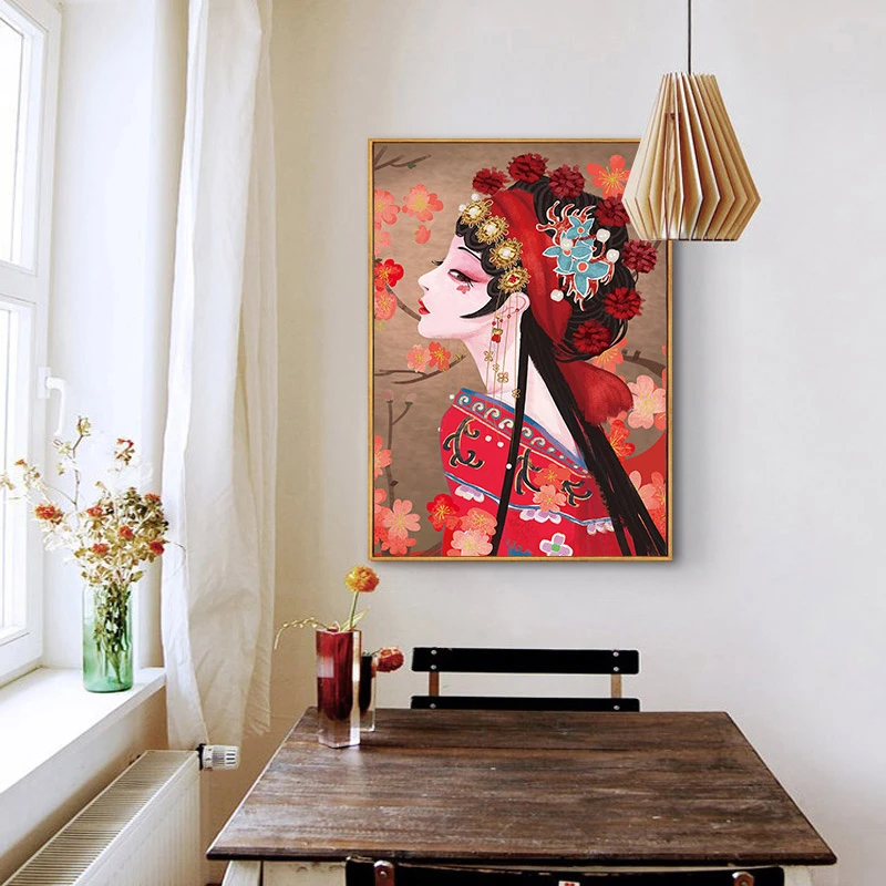 京剧花旦挂画中国风人物艺术壁画国潮饭店墙面情调玄关壁画装饰画