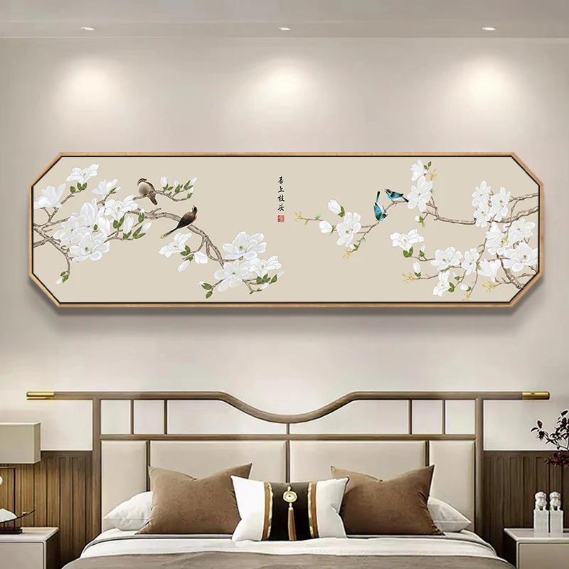梓朗卧室床头装饰画主卧老人房间挂画新中式茶室墙壁客厅背景壁画