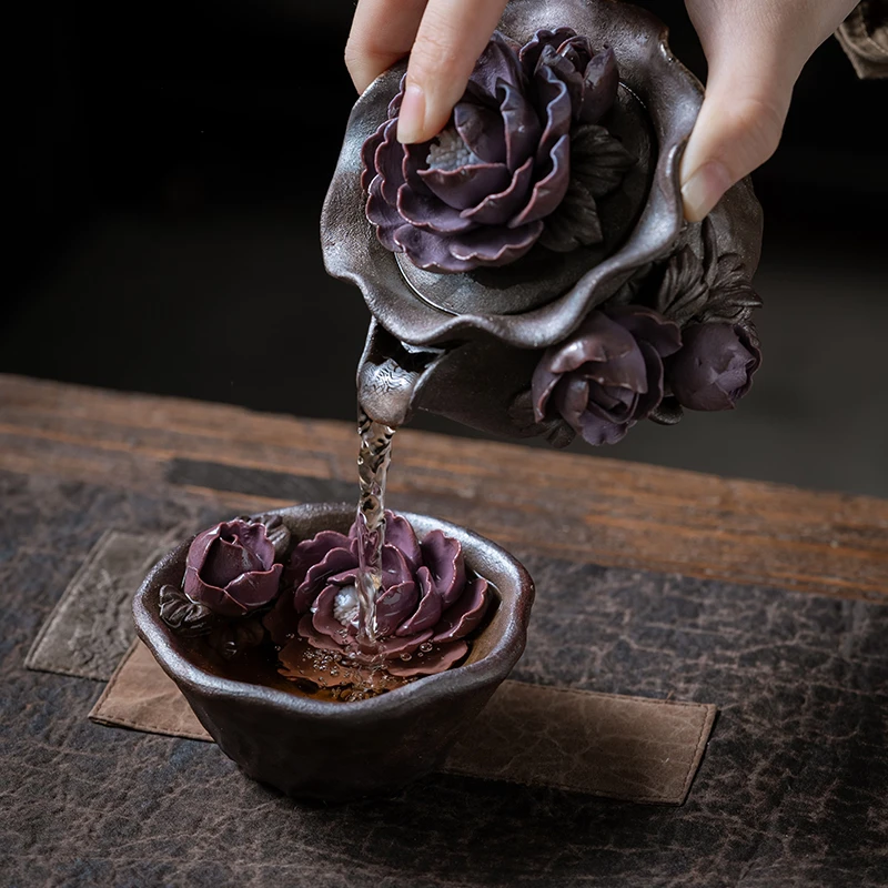 手捏柴烧宝瓶茶具套组一杯