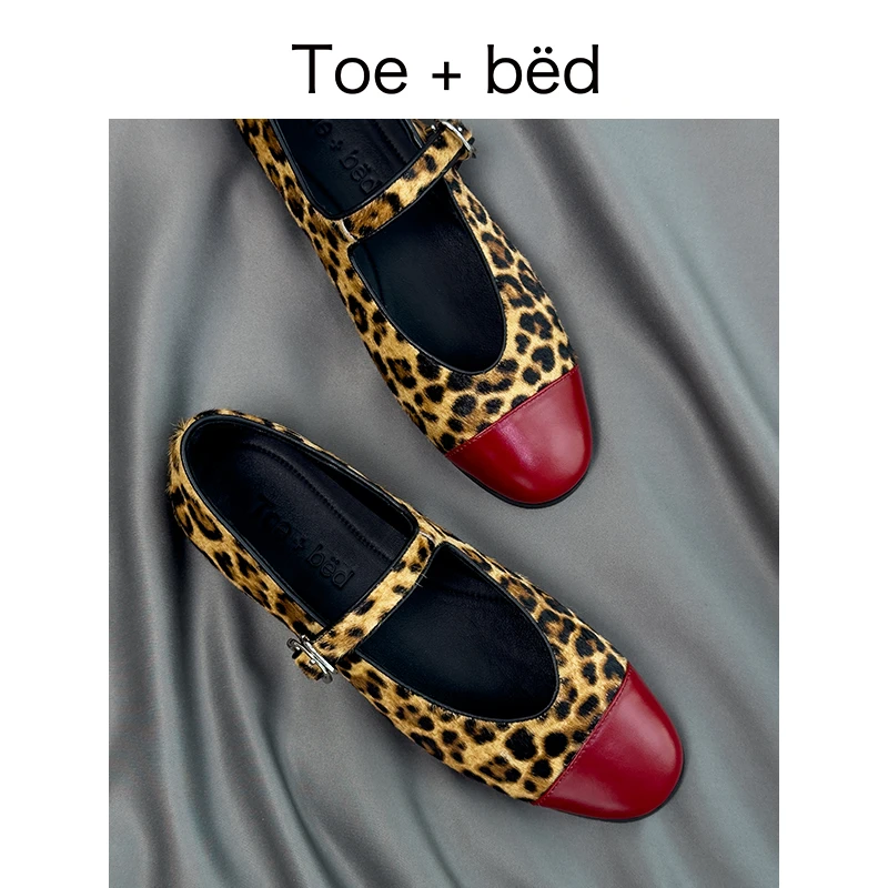 Toebed设计师拼色玛丽珍单鞋复古小香风粗跟女鞋西班牙手工鞋豹纹