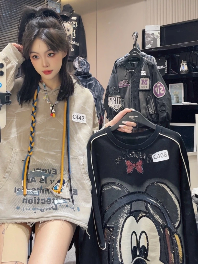 【佳佳潮牌C系列】秋冬季设计感重工卫衣外套短袖T恤穿搭宽松上衣