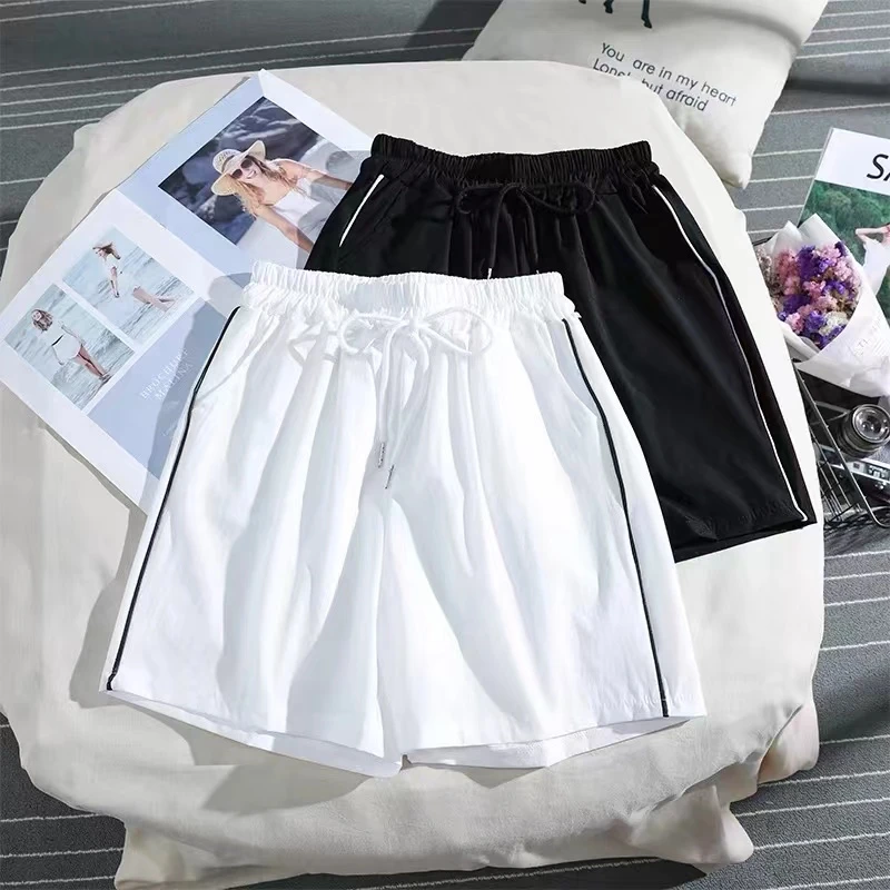 白色冰丝速干运动短裤女夏季网红爆款学生宽松显瘦阔腿休闲五分裤