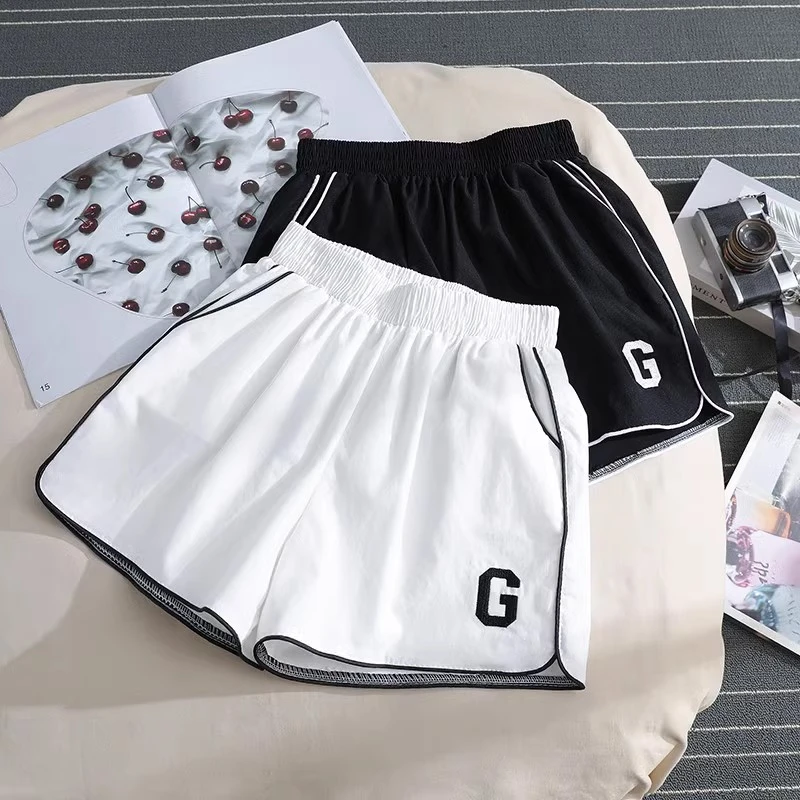 大G运动短裤女夏白色冰丝宽松高腰外穿学生居家睡裤休闲阔腿热裤