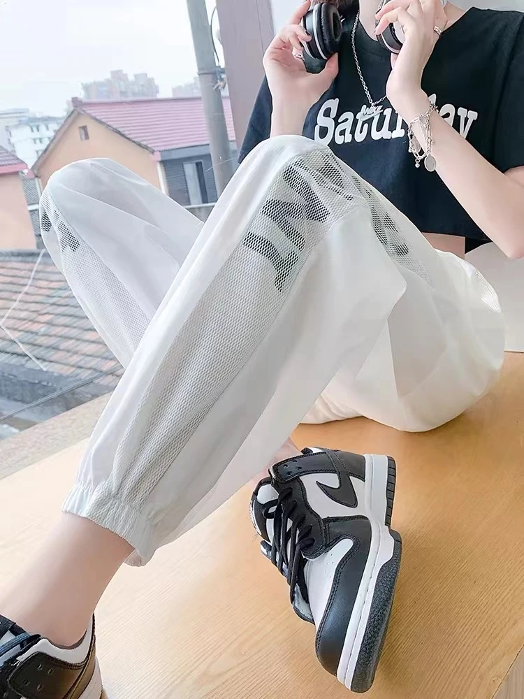 冰丝速干运动裤女夏季薄款宽松束脚九分灯笼防蚊凉凉休闲哈伦裤子