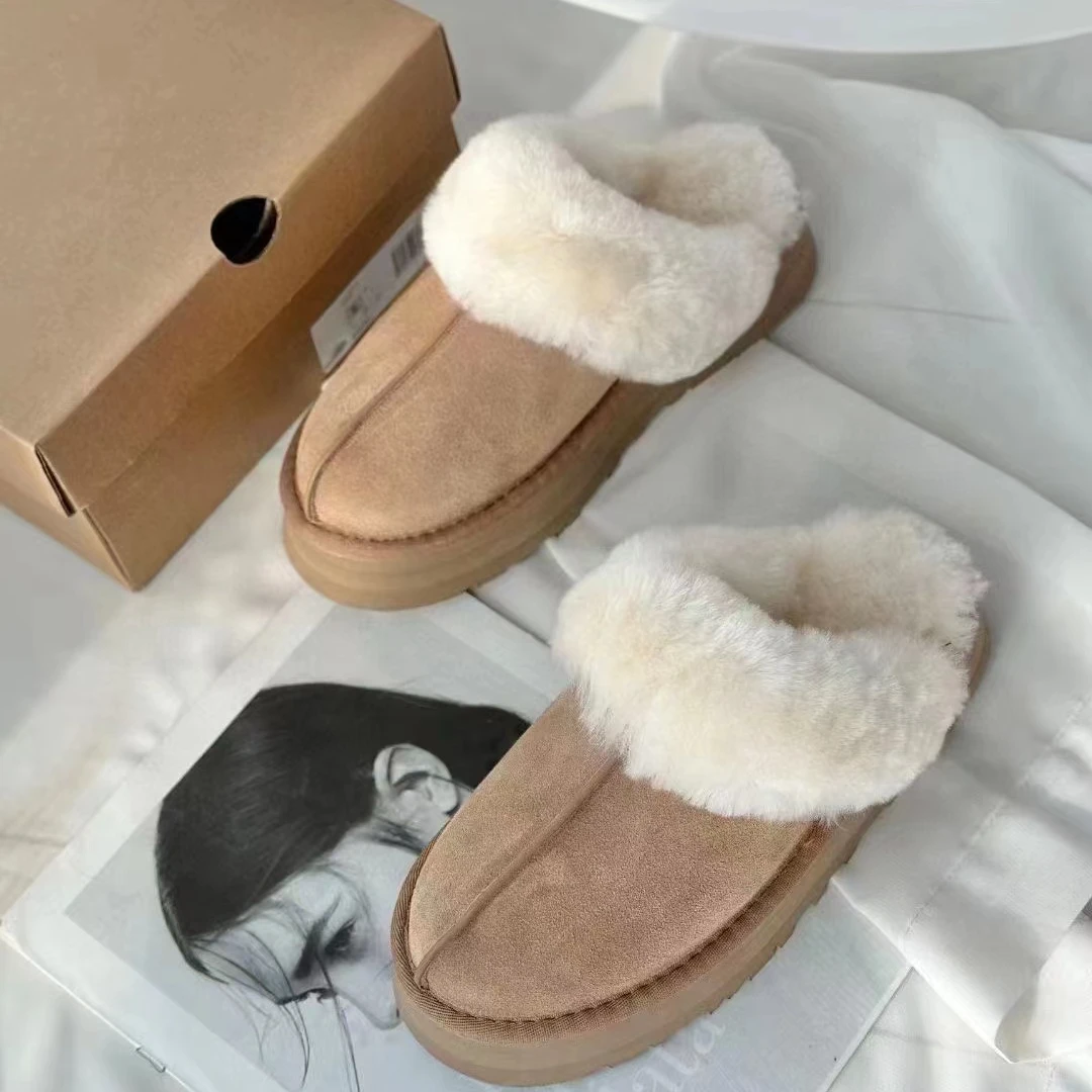 厚底加绒真皮真毛女半拖雪地靴毛毛包头拖鞋保暖外穿羊皮毛一体