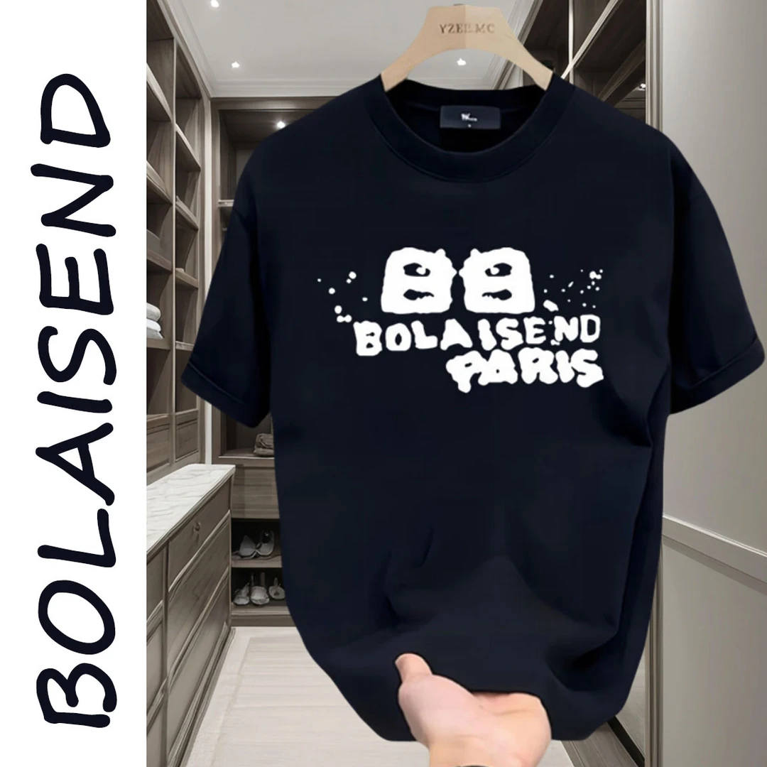 BOLAISEND巴家短袖t恤男士夏季冰凉感重磅纯棉宽松圆领潮牌情侣装