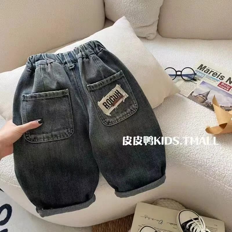 宝宝软牛仔裤2024秋装新款男孩炸街长裤韩版男童春秋款儿童裤子