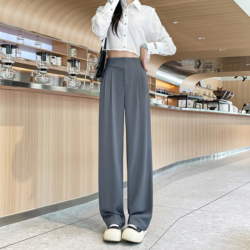 青春对白西装百搭宽松显瘦阔腿裤女新款垂感夏季薄款高腰拖地裤子