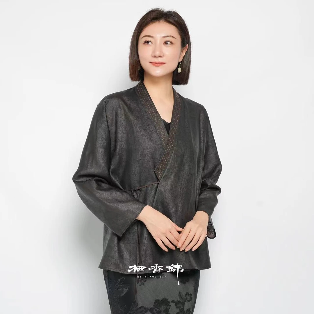 【栖香锦】莨纱设计师款汉服式交叠领新中式上衣2店