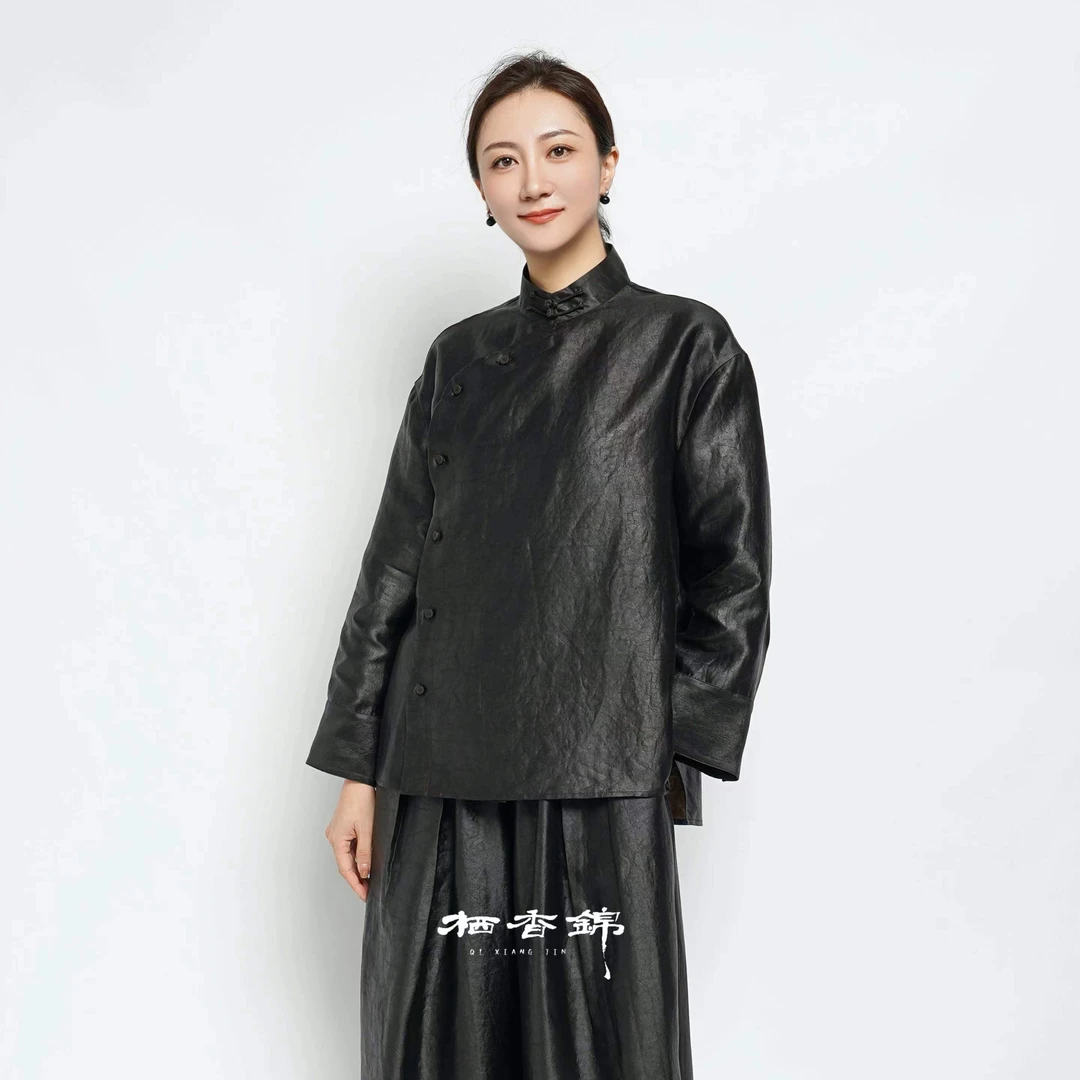 【栖香锦】“波鸿” 香云纱  设计师款 新中式 上衣