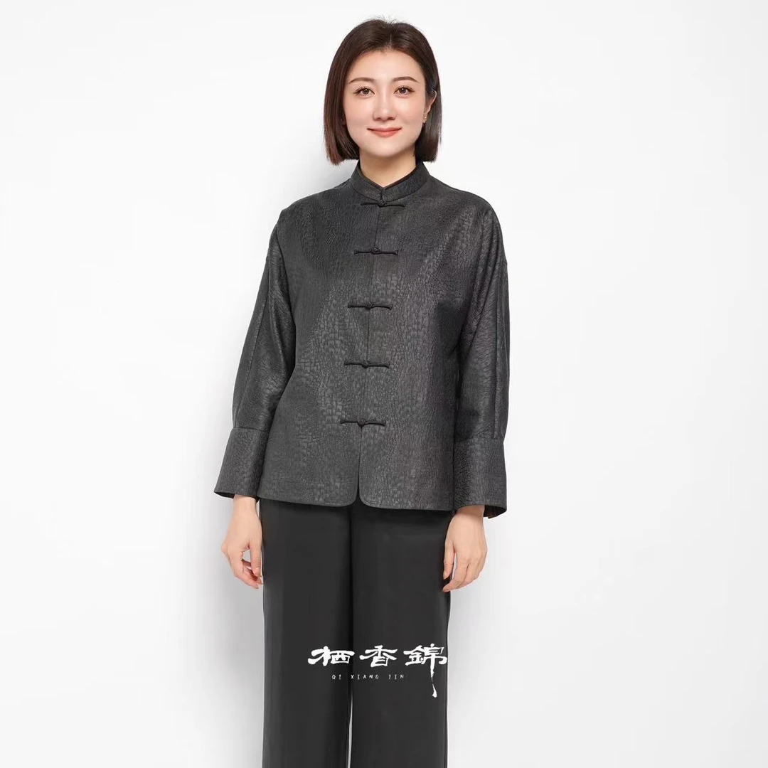 【栖香锦】香云纱 冠乐皱  设计师款 新中式 国风 唐装上衣2店