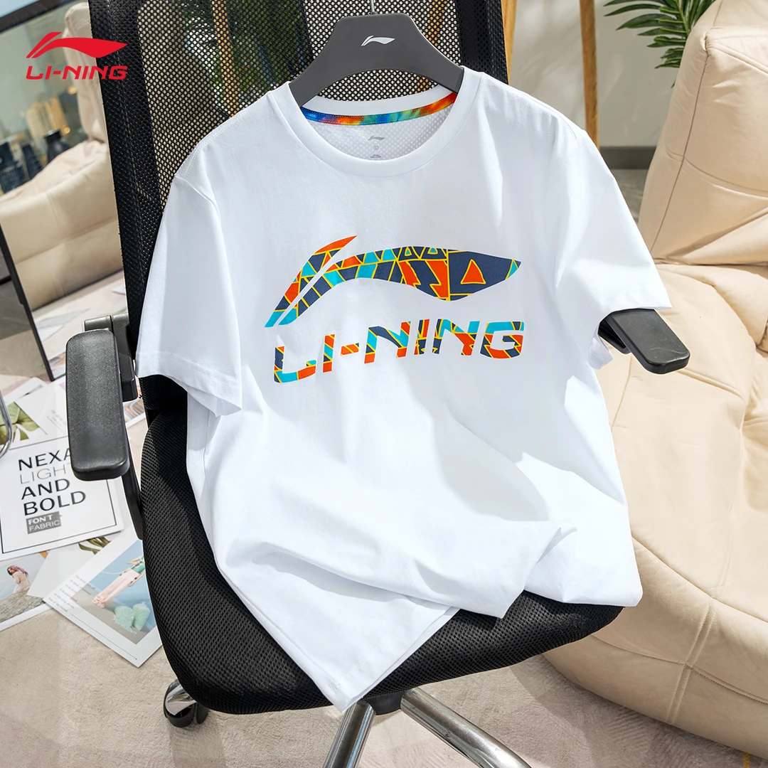 李宁短袖男2024春夏季新款纯棉休闲潮流印花休闲运动半袖文化衫女