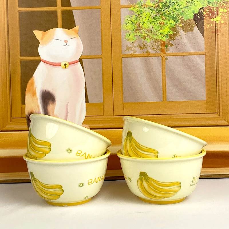 水果拒绝蕉虑4碗陶瓷碗家用碗具高颜值米饭吃饭碗小清新可爱餐具