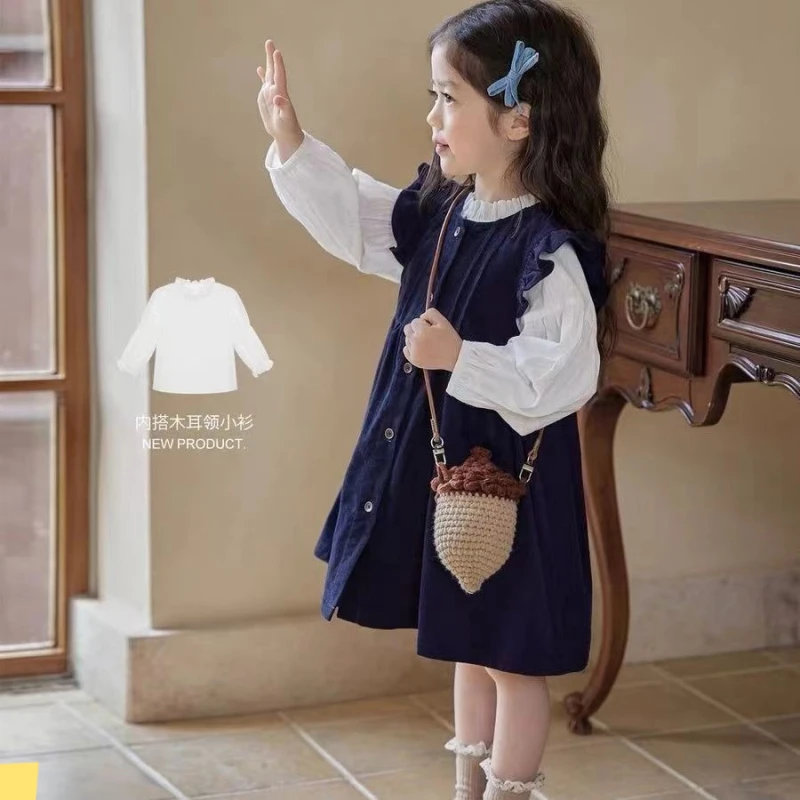 女童秋季灯芯绒连衣裙2024新款春秋女宝长袖公主裙洋气裙子两件套
