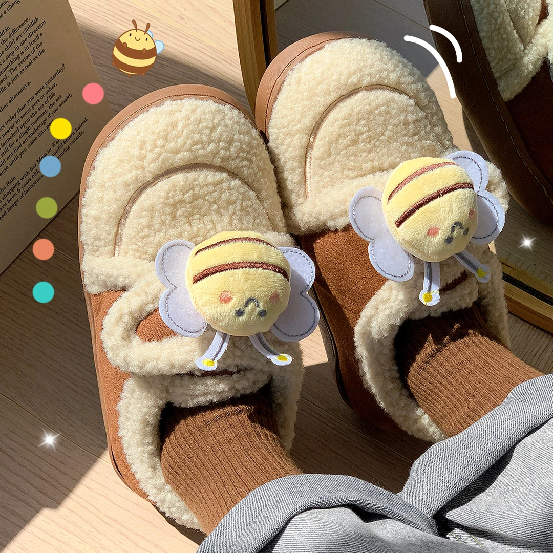 可爱棉鞋女新款2023秋冬季包跟防滑可外穿家居室内毛绒保暖厚底鞋