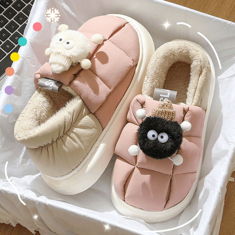 猫力 小煤球卡通可爱雪地靴女士冬季外穿防滑2023新款室内家居厚底棉鞋