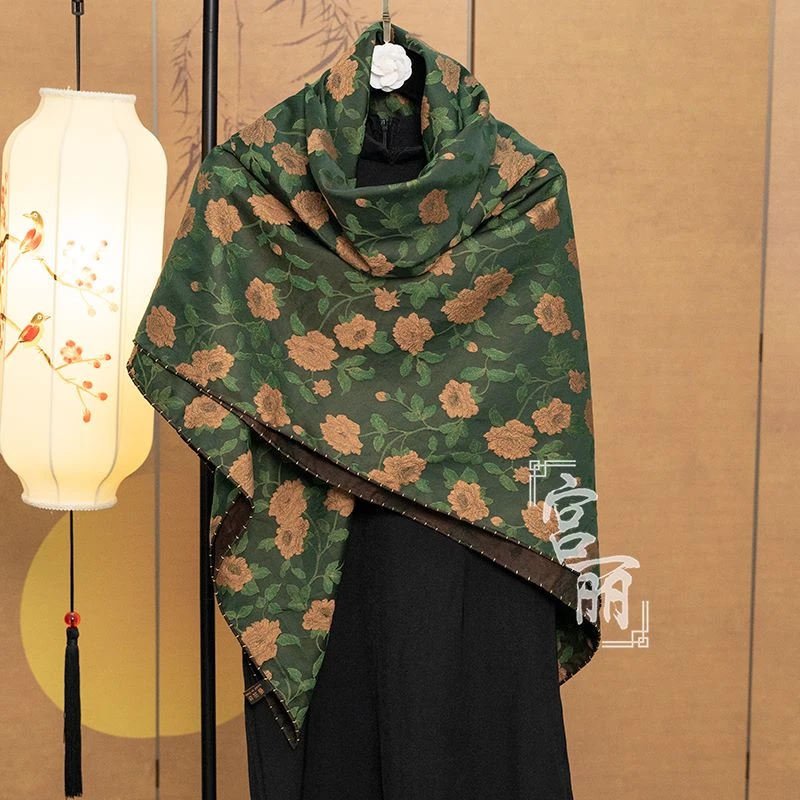【翡绿】宫丽135x135cm6A纯100桑蚕丝宋锦香云纱双面暗提花