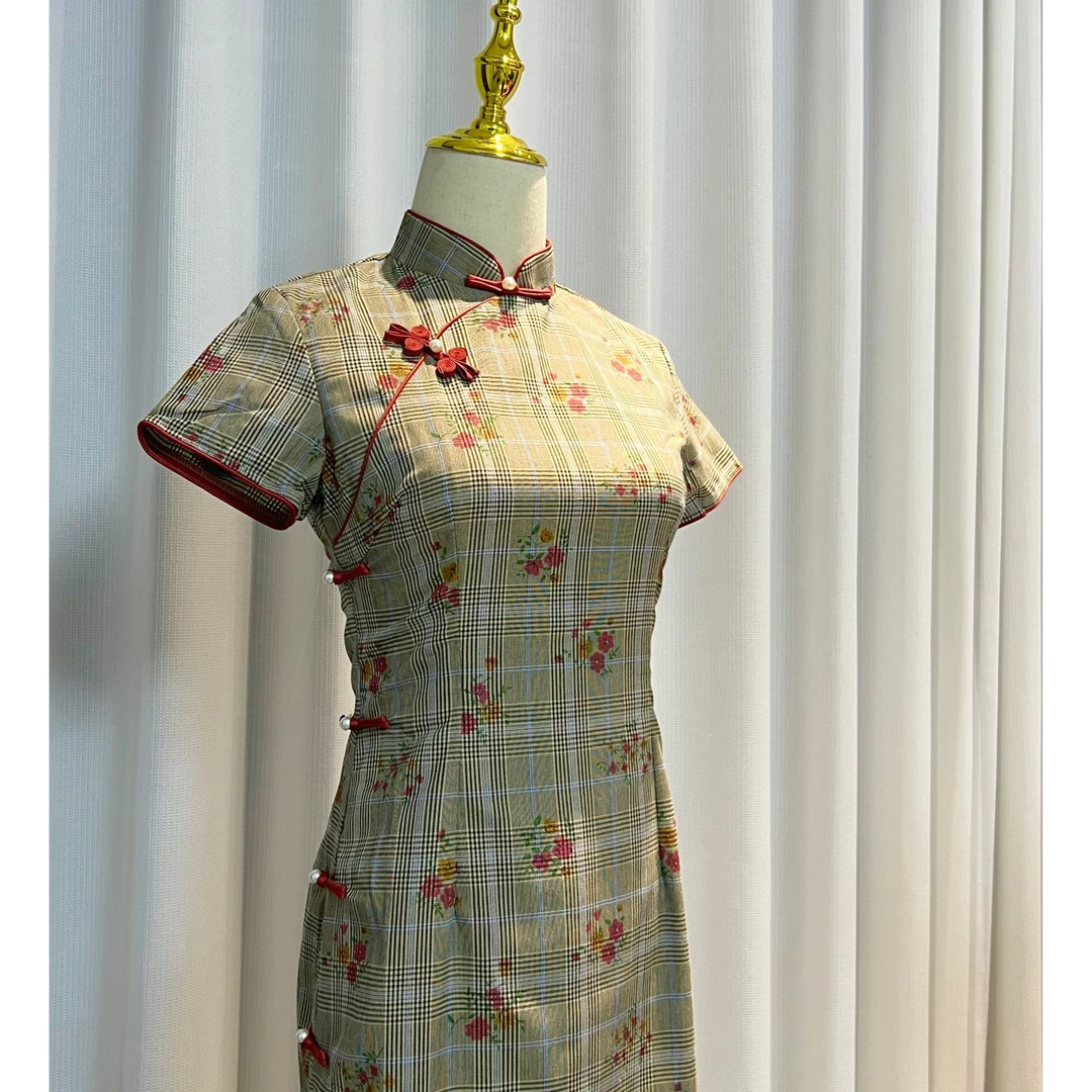 YG-3259格纹碎花旗袍改良少女文艺连衣裙小清新连衣裙女夏季日常