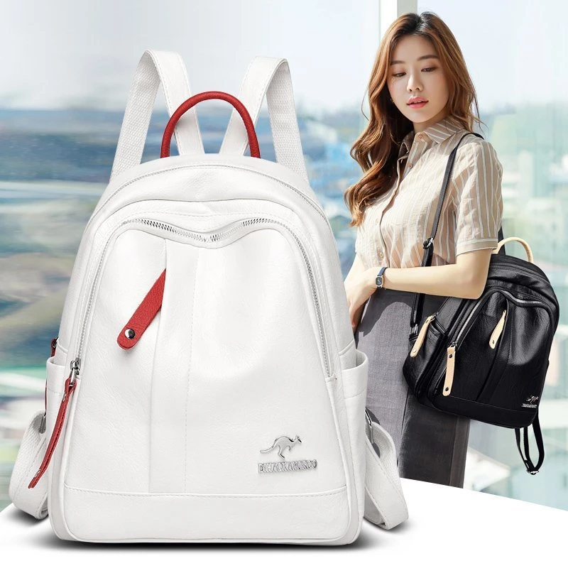 2023新款双肩女包包纯色超白竖拉链洋气旅行背包实体品质少女书包