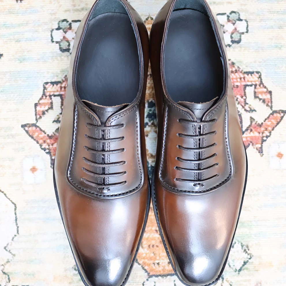 现货Hawkdk牛津正装皮鞋男士商务绅士圆头固特异擦色