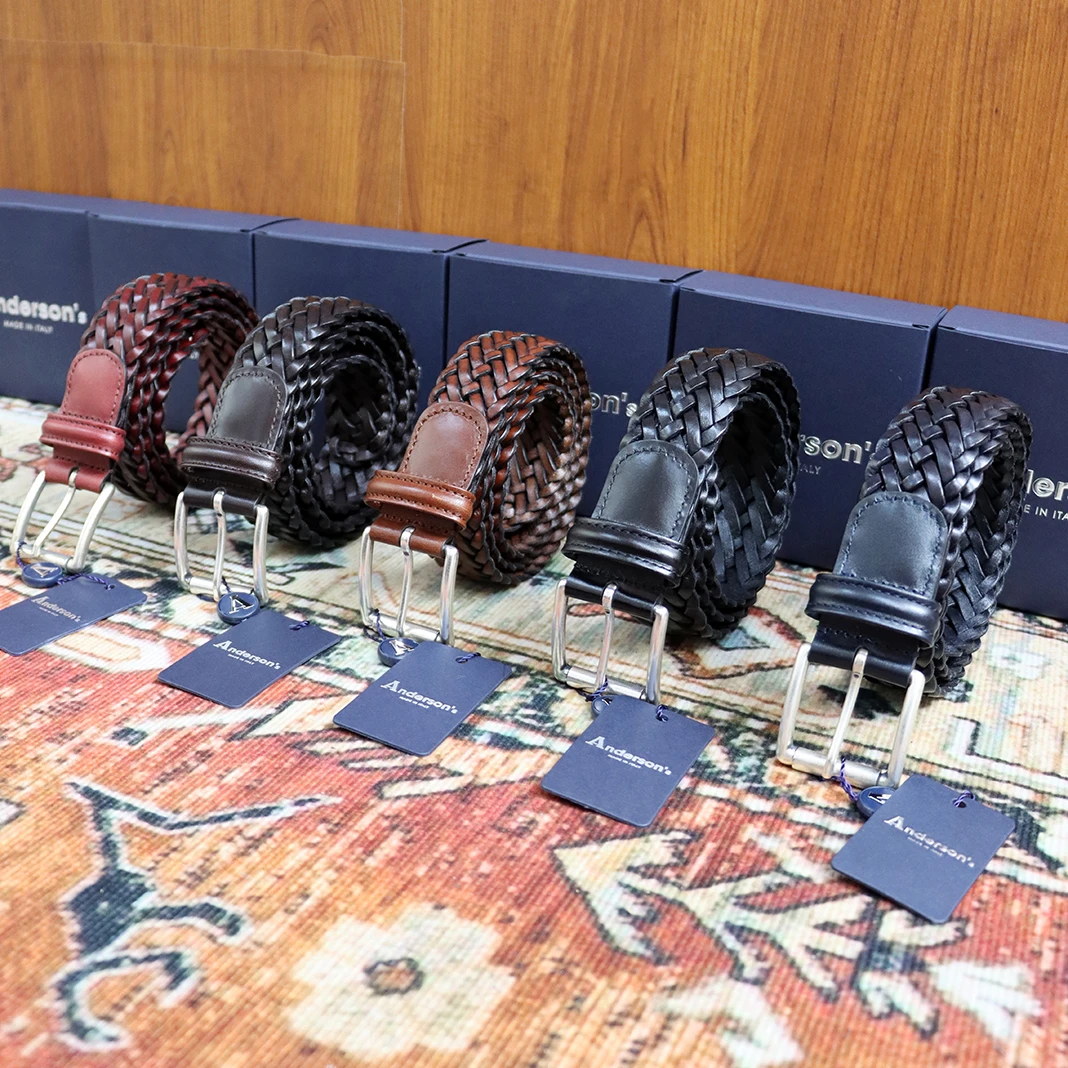 官方正品意大利手工皮带anderson’s现货男士复古编织真皮腰带礼物