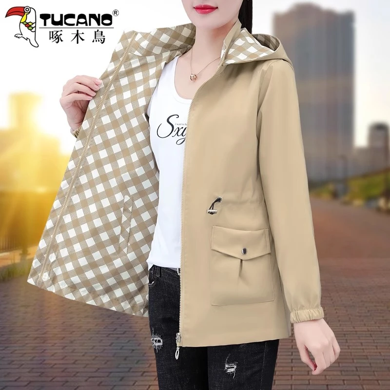 【官方品牌】啄木鸟双面穿风衣外套女春秋2024年新款妈妈装洋气减龄