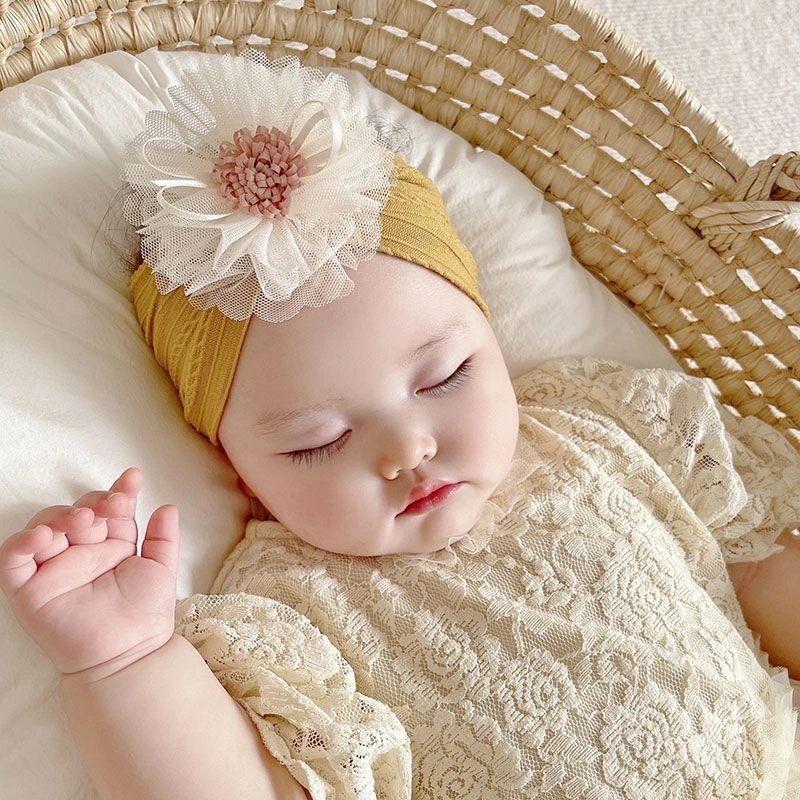 婴儿发带夏季薄款女宝宝护卤门帽子纯棉公主可爱萌洋气新生儿胎帽