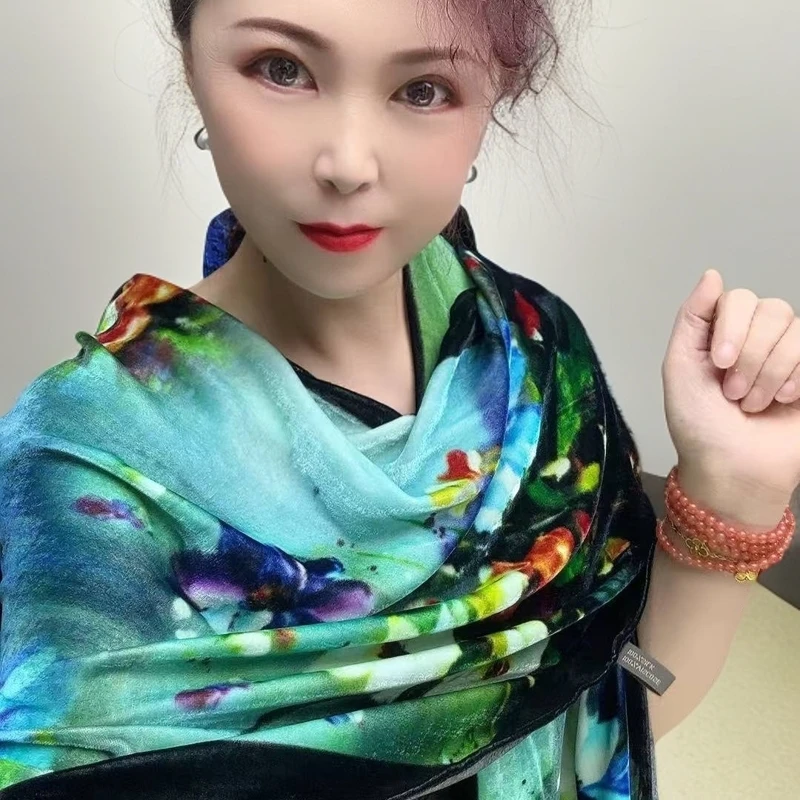 韩版时尚真丝丝巾桑蚕丝围巾女士披肩,绿色围巾