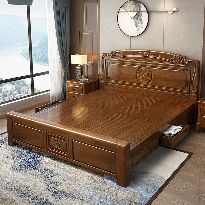黄金梨木全实木床中式1.8米双人床主卧室婚床中国古风高箱储物床