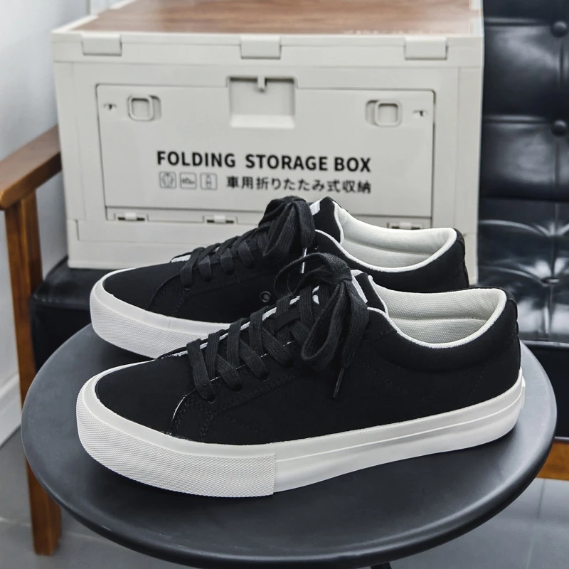 Foam smile | 2025情侣款复古低帮黑色男士帆布鞋系带潮流滑板鞋