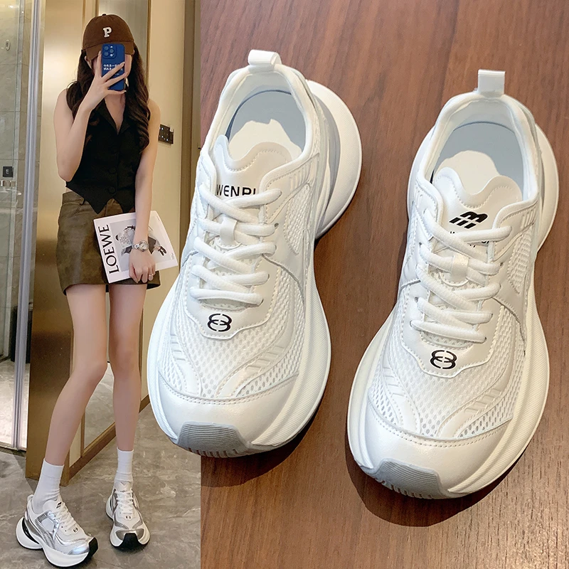 【现货】轻奢品质厚底网面老爹鞋2024夏季新款韩版透气百搭休闲鞋