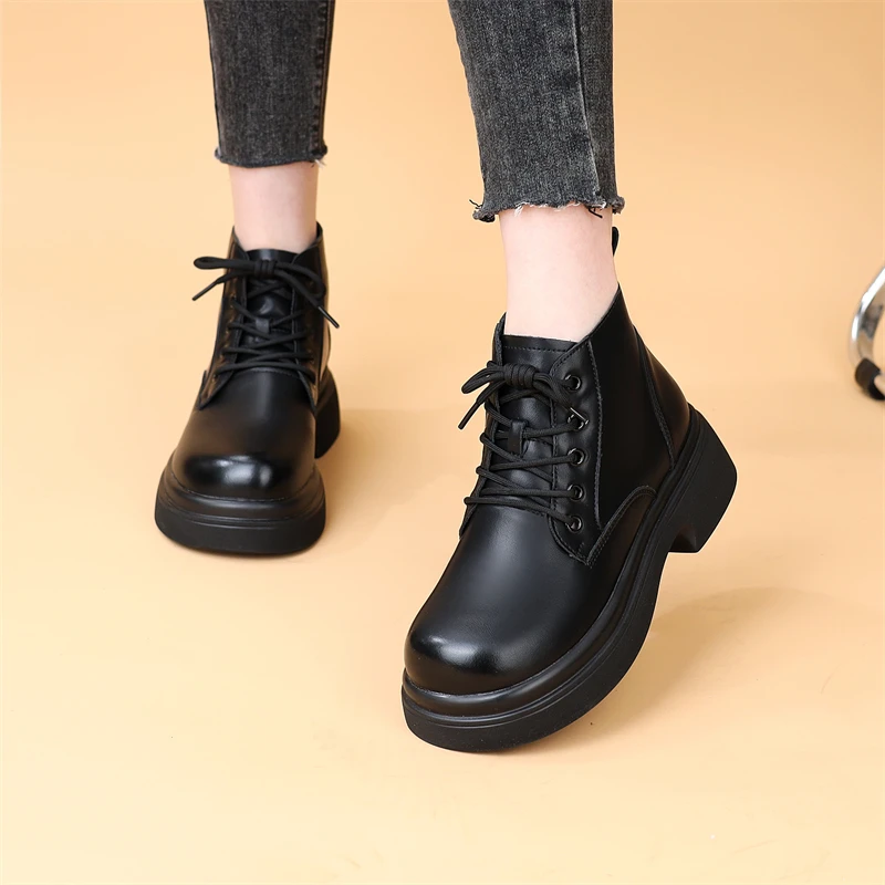 马丁靴女春秋单靴2024新款短靴真皮低帮增高显瘦英伦风短款女靴子