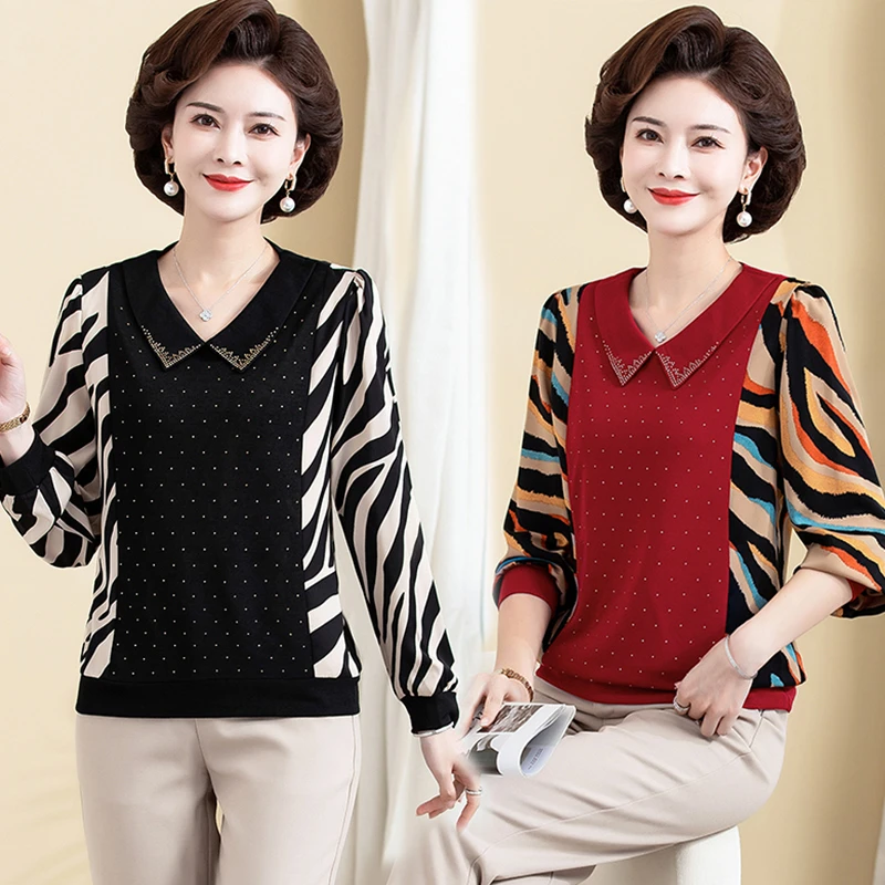 中年女装气质高贵针织上衣妈妈春秋装薄款毛衣中老年洋气打底小衫